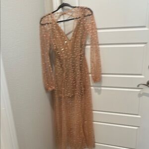 For Love And Lemons Tan Sequin Long Sleeve Gown
